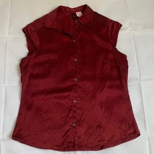 JCrew 100% Silk top, Wine colored. Neat detailed stitching at the shoulders.